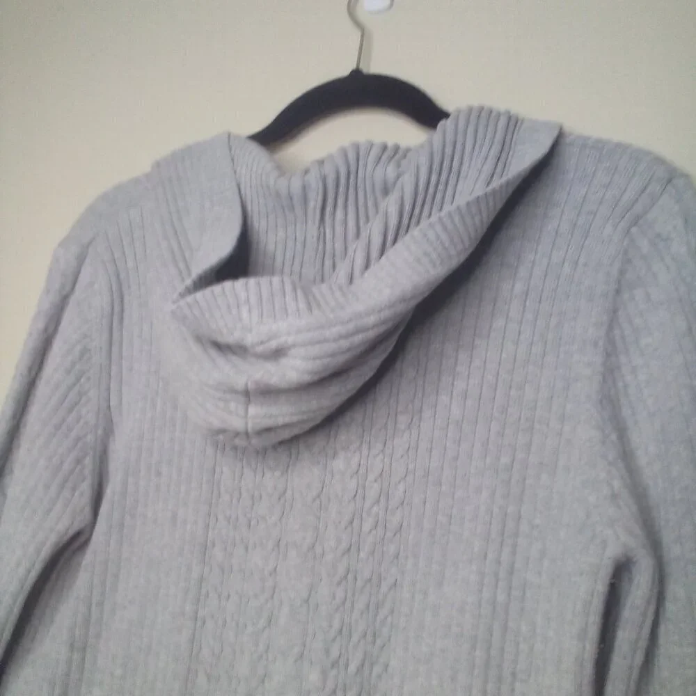 Old Navy Sweater Pullover XL Women Hood V-Neck Textured Gray